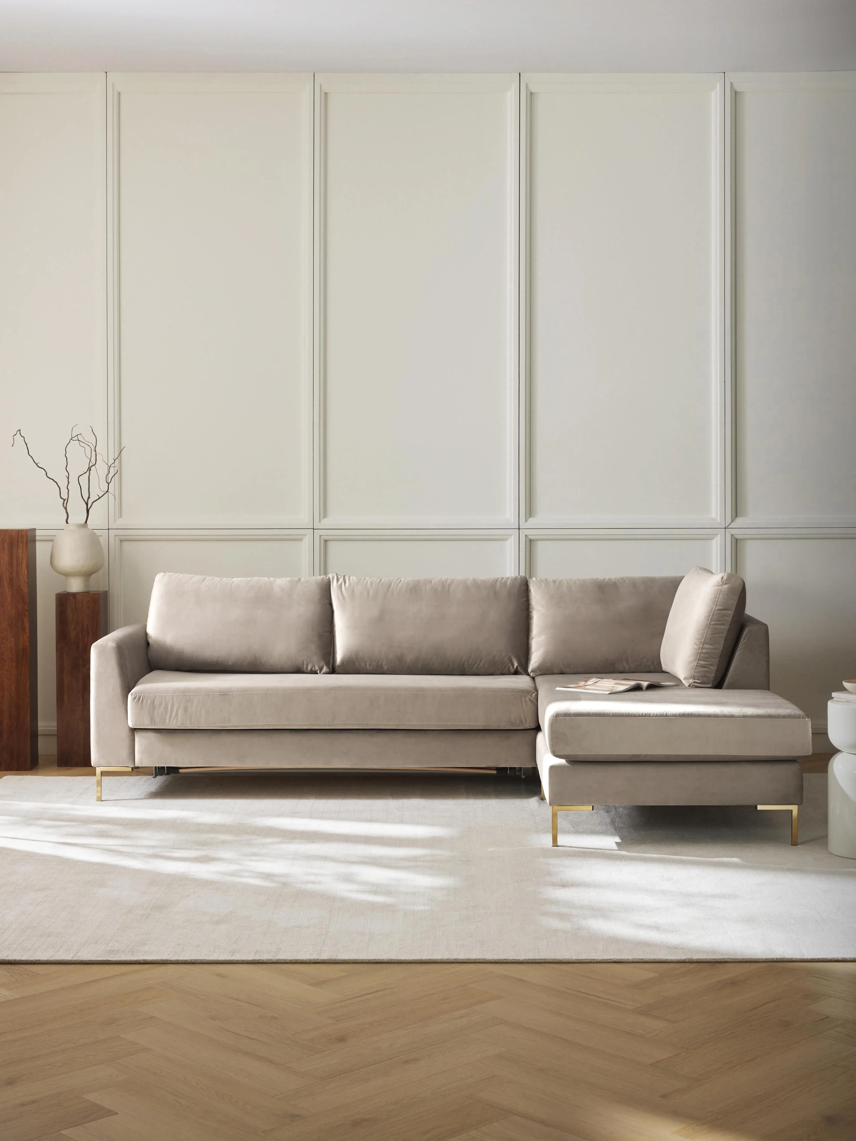 Samt-Schlafsofa Luna mit Matratze, 3-Sitzer