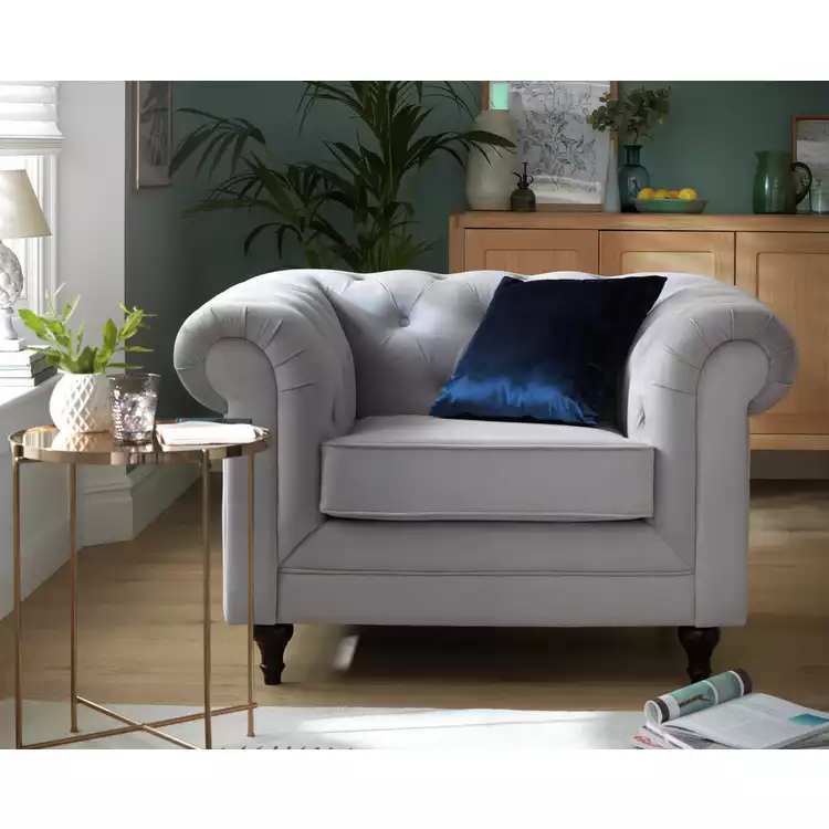 Habitat Chesterfield Velvet Armchair - Light Grey
