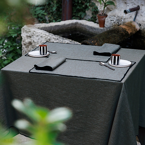 Nappe coton 160x300 cm HONO gris Anthracite finition point bourdon