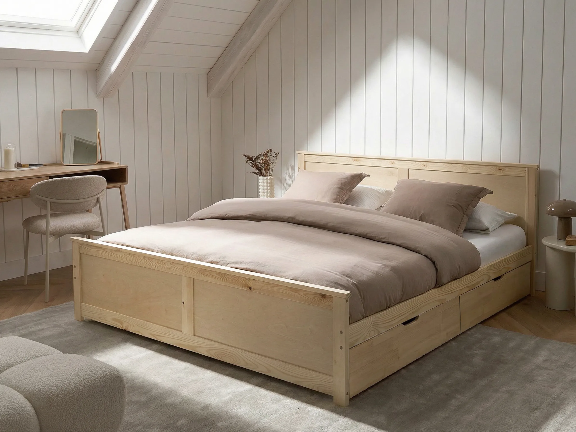Bed with 2 Drawers Pine Wood DAUPHIN 180 x 200 cm (EU Super King) Light Brown
