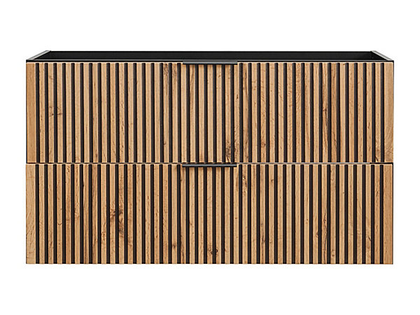 Meuble sous vasque suspendu strié - Naturel clair et noir - 100 cm - MADELA