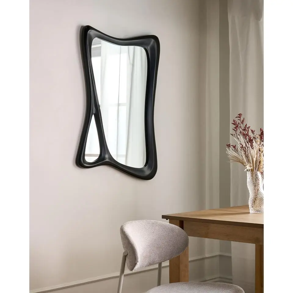 LANESTER - Wandspiegel - Zwart - PU glas/MDF