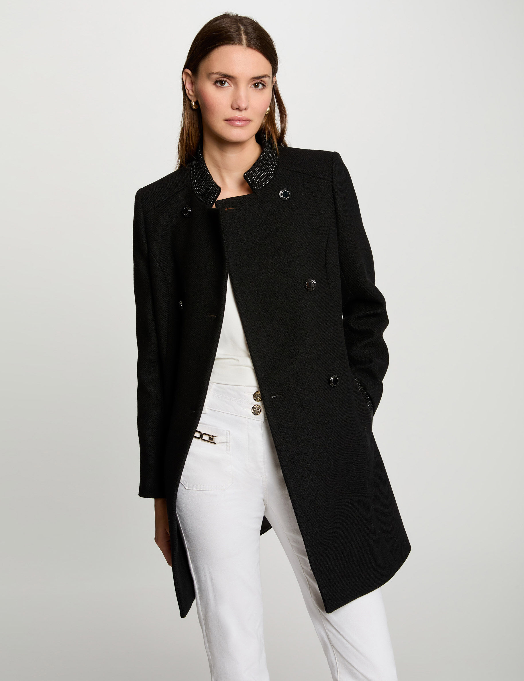 Buttoned Long Coat Black Women