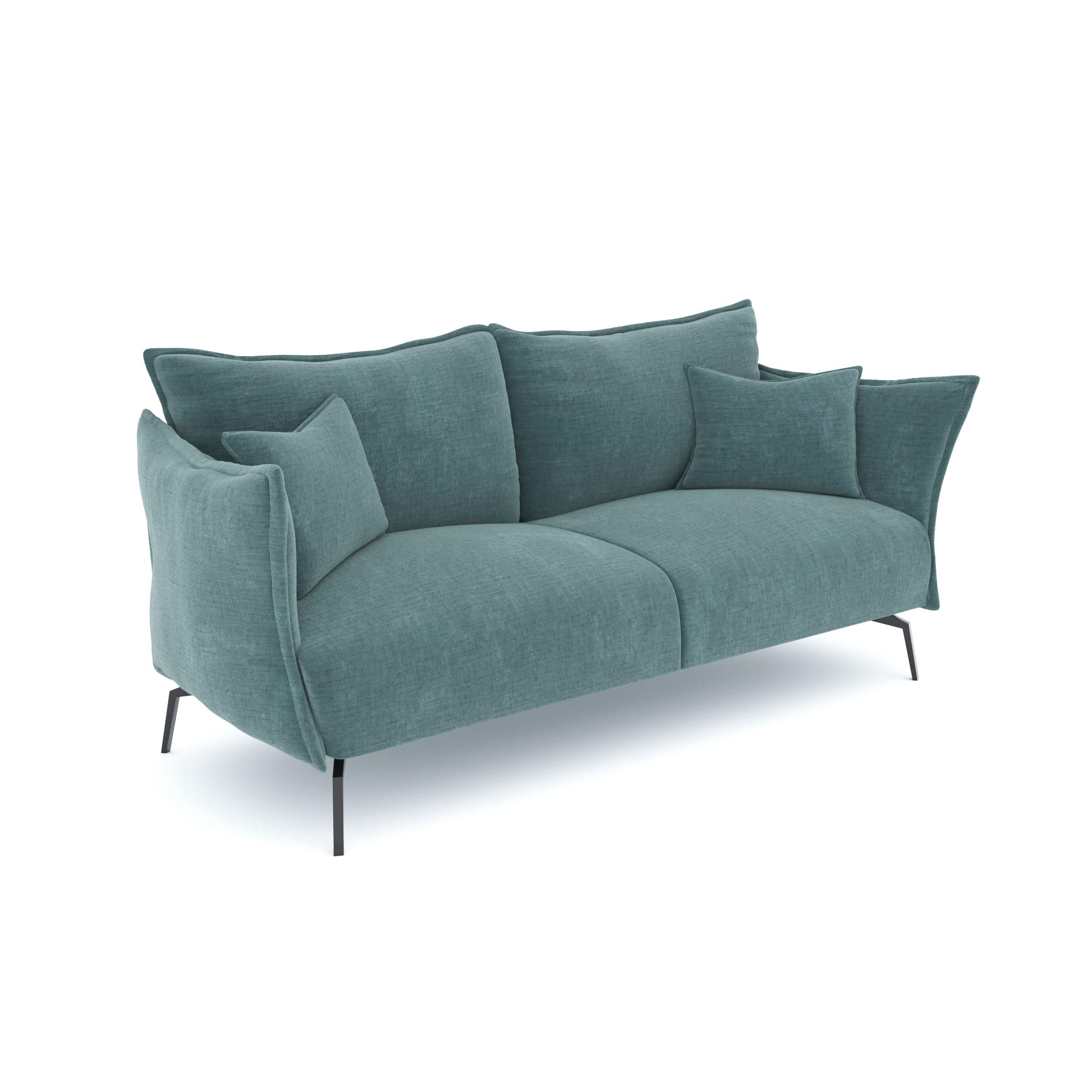 LENNY - Canapé 4 places velours texturé bleu océan