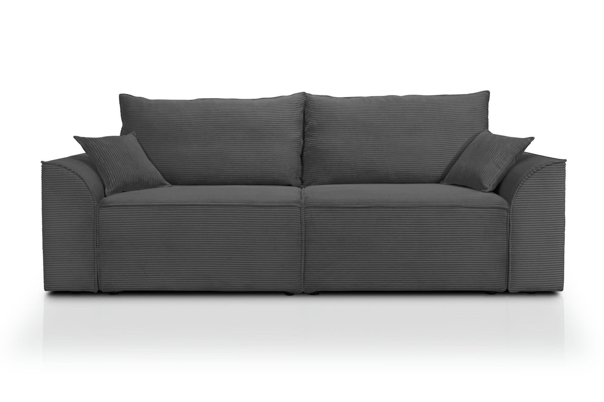 ALPHA - Canapé droit convertible 3 places  en velours côtelé gris souris