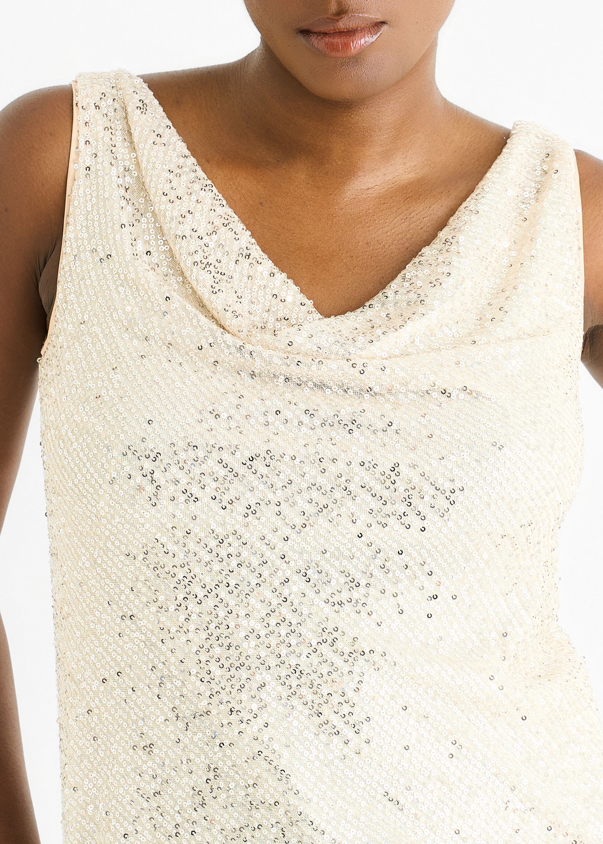 Gini London Champagne Sequin Cowl Neck Cami Top