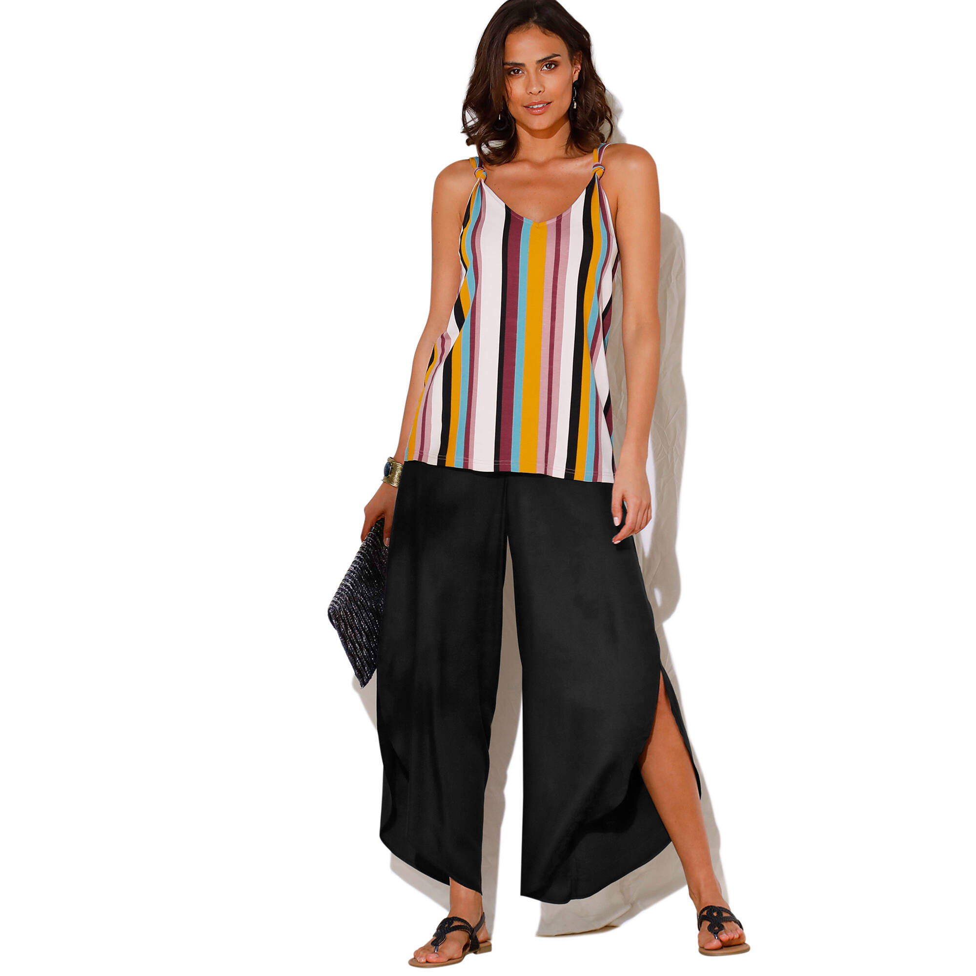 Pantalon large, bas fendus