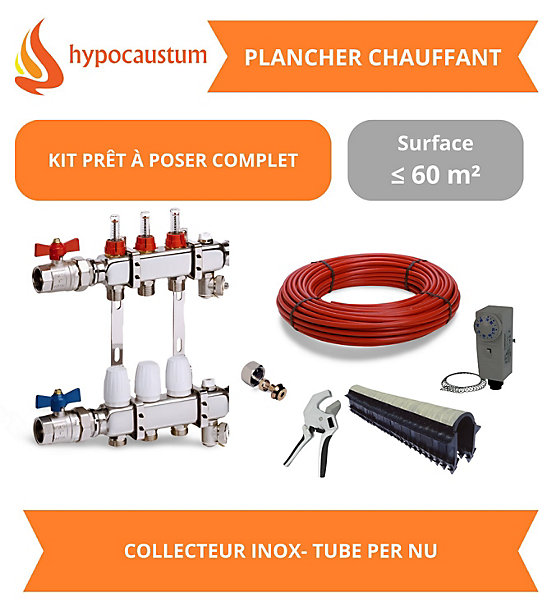 Kit plancher chauffant hydraulique 60 m² - Tube PER - Collecteur Inox