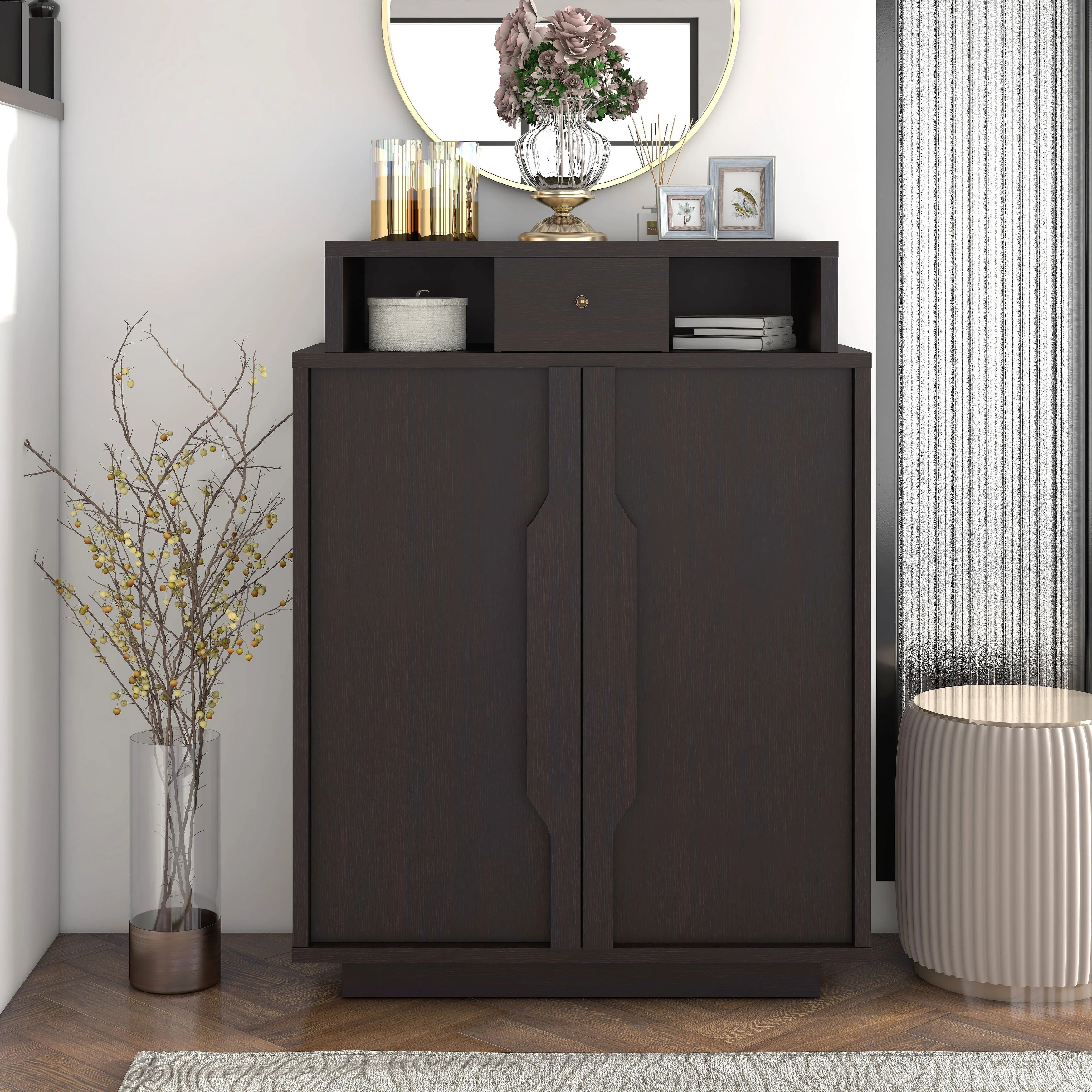 Icel Contemporary Espresso 5-shelf Shoe Cabinet by Furniture of America