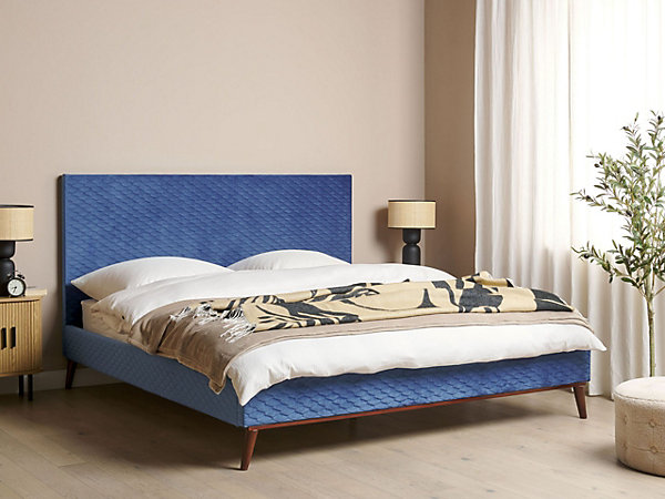 Lit avec sommier Velours BAYONNE 180 x 200 cm Bleu