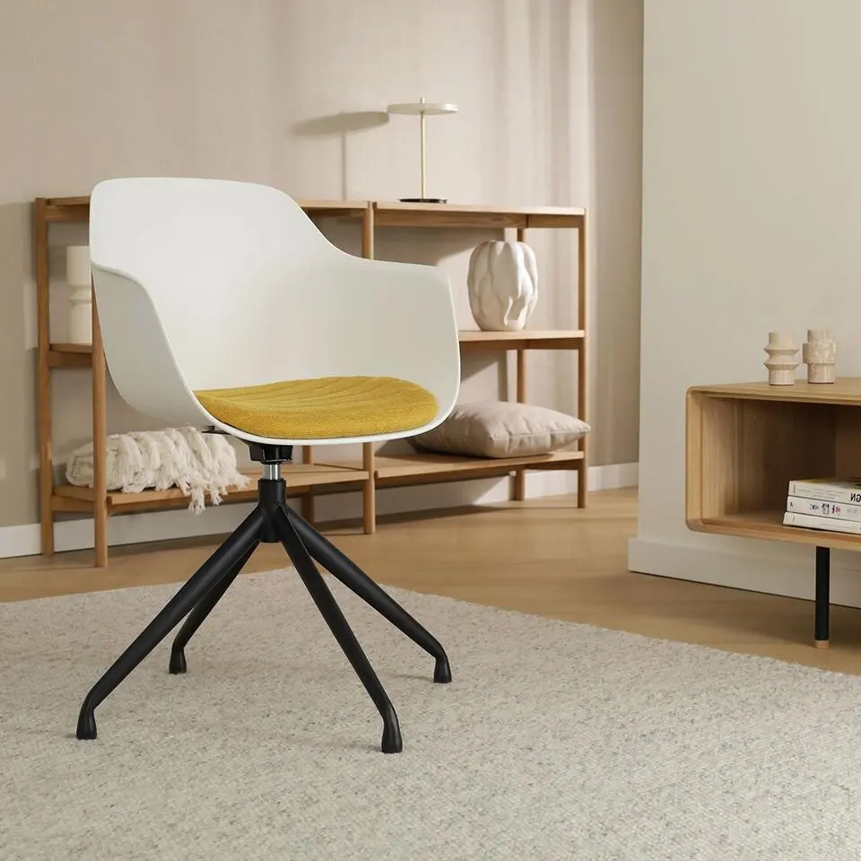 Nolon Nola-Liz Eetkamerstoel Wit - Okergeel - Draaibaar - Zwart