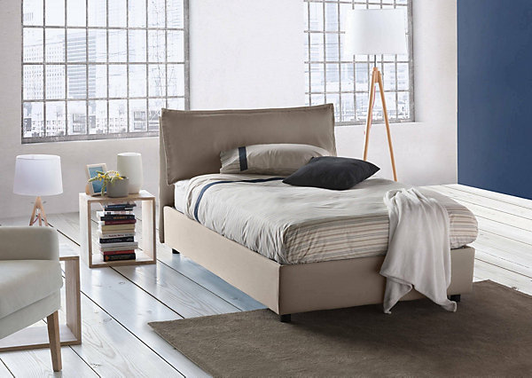 Lit double Deusebi, lit coffre avec revêtement en tissu, ouverture frontale, adapté pour matelas 120x190 cm, gris tourterelle