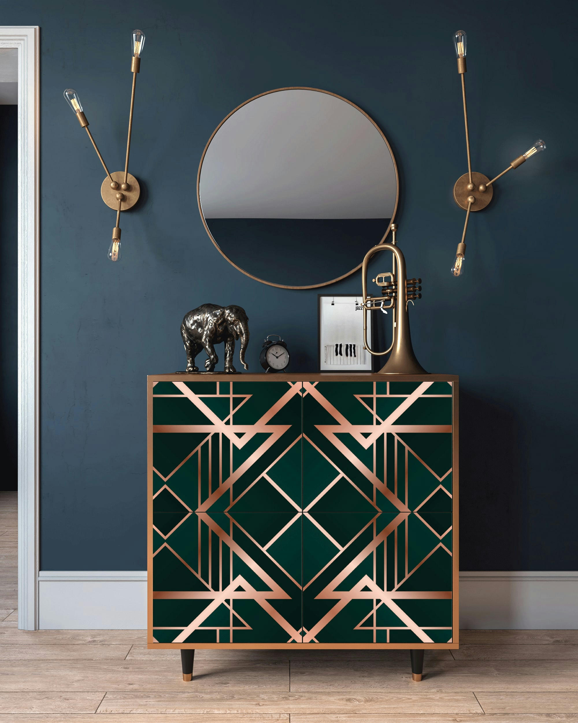 EMERALD GATSBY - Buffet  vert 4 portes L 94 cm