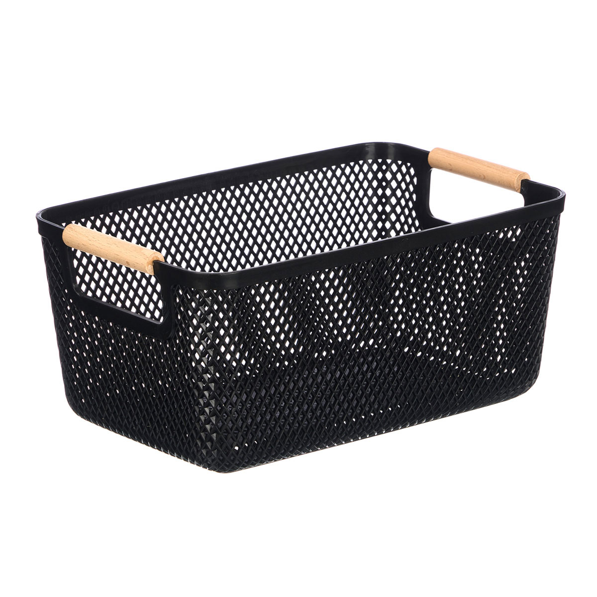 Cesto preto com pega em bambu 36x22cm