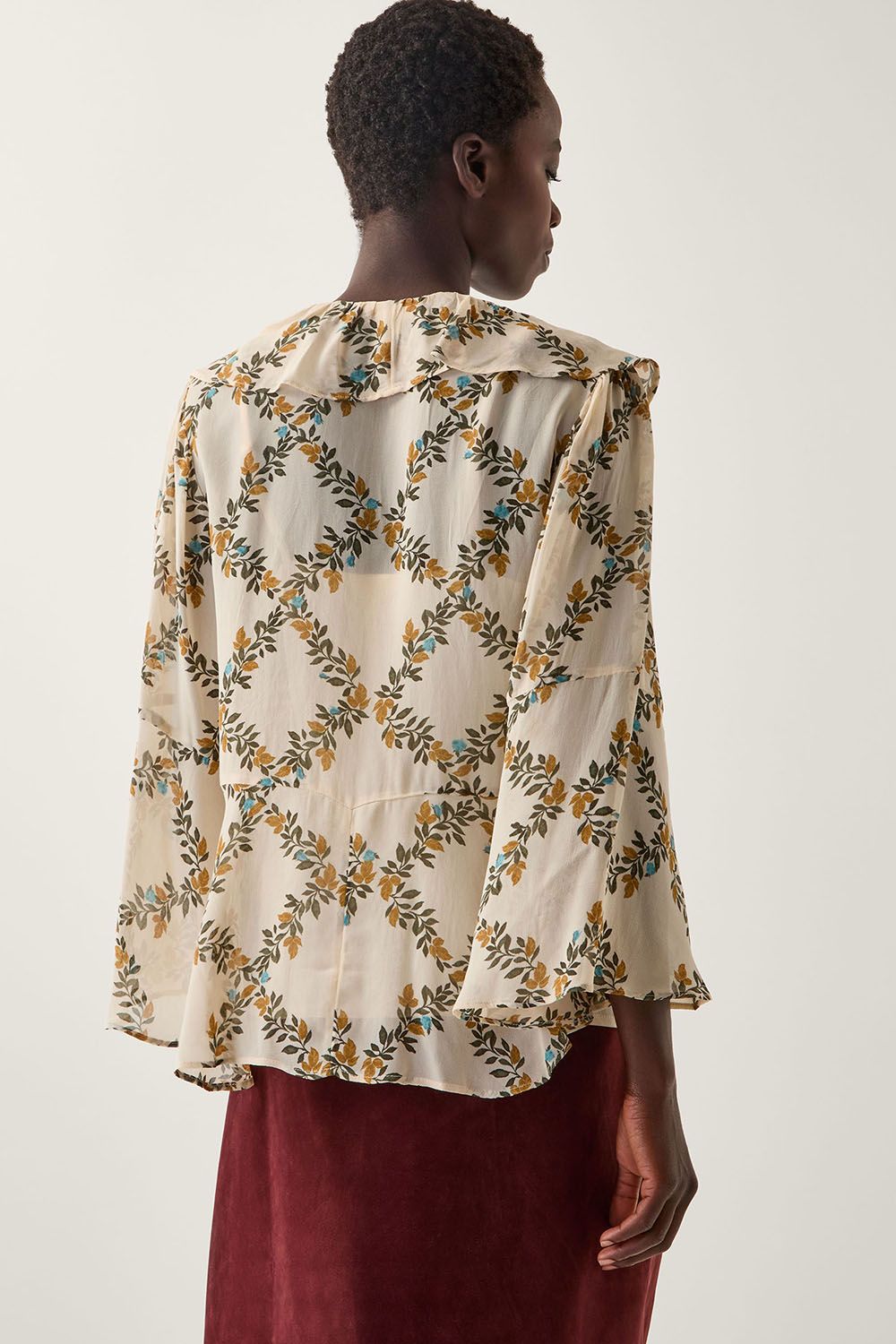 Monsoon Diamond Floral Print Blouse Ivory