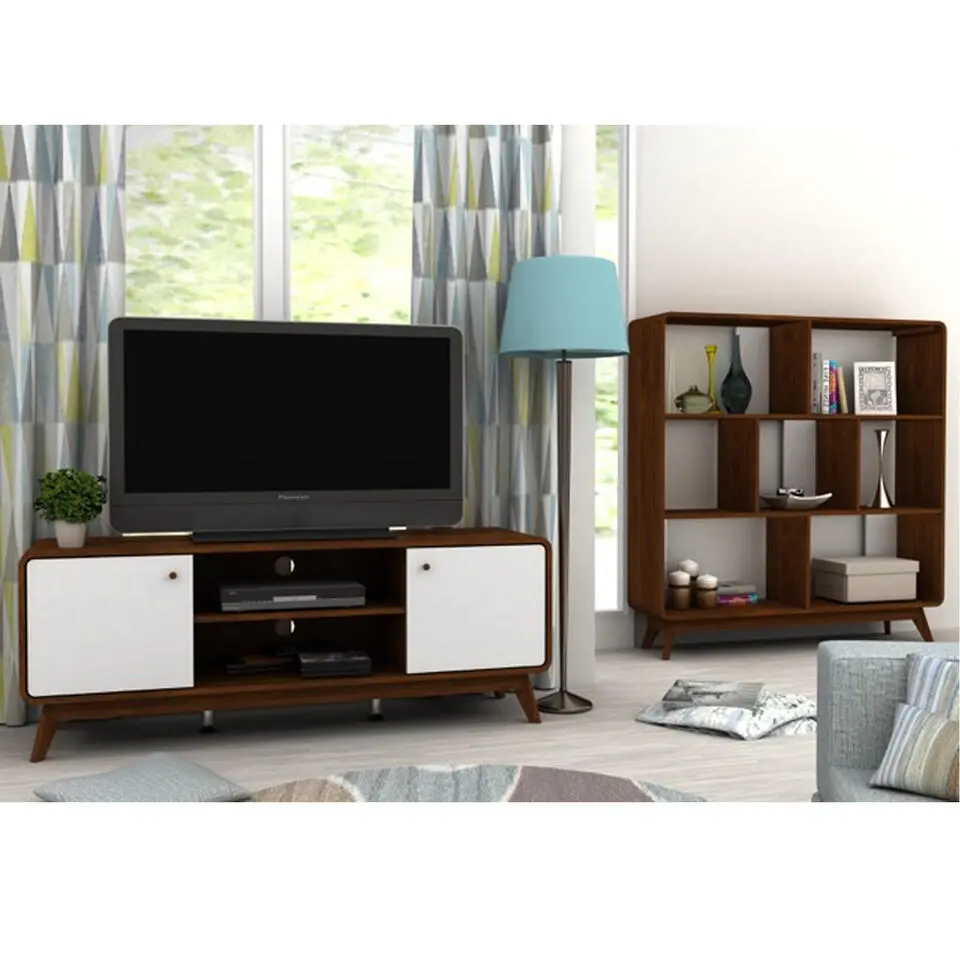 Cassie - TV-meubel met 2 deuren in walnoot en witte spaanplaat