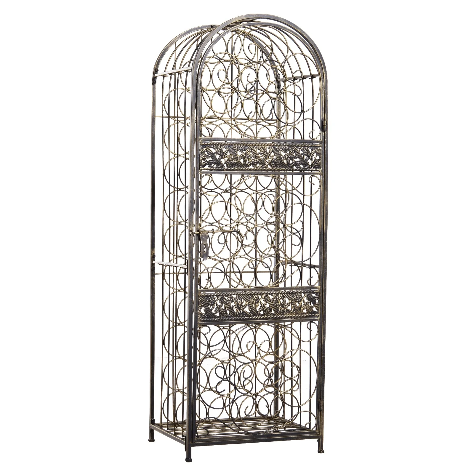 HOMCOM 45 Bottle Wrought Iron Wine Rack Jail with Lock - Antique Bronze - 17.5*14.25*52