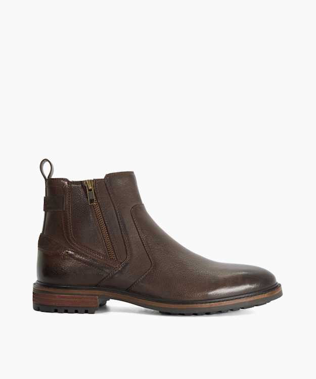 Scouter Dark Brown - Leather Zip-Detail Ankle Boots