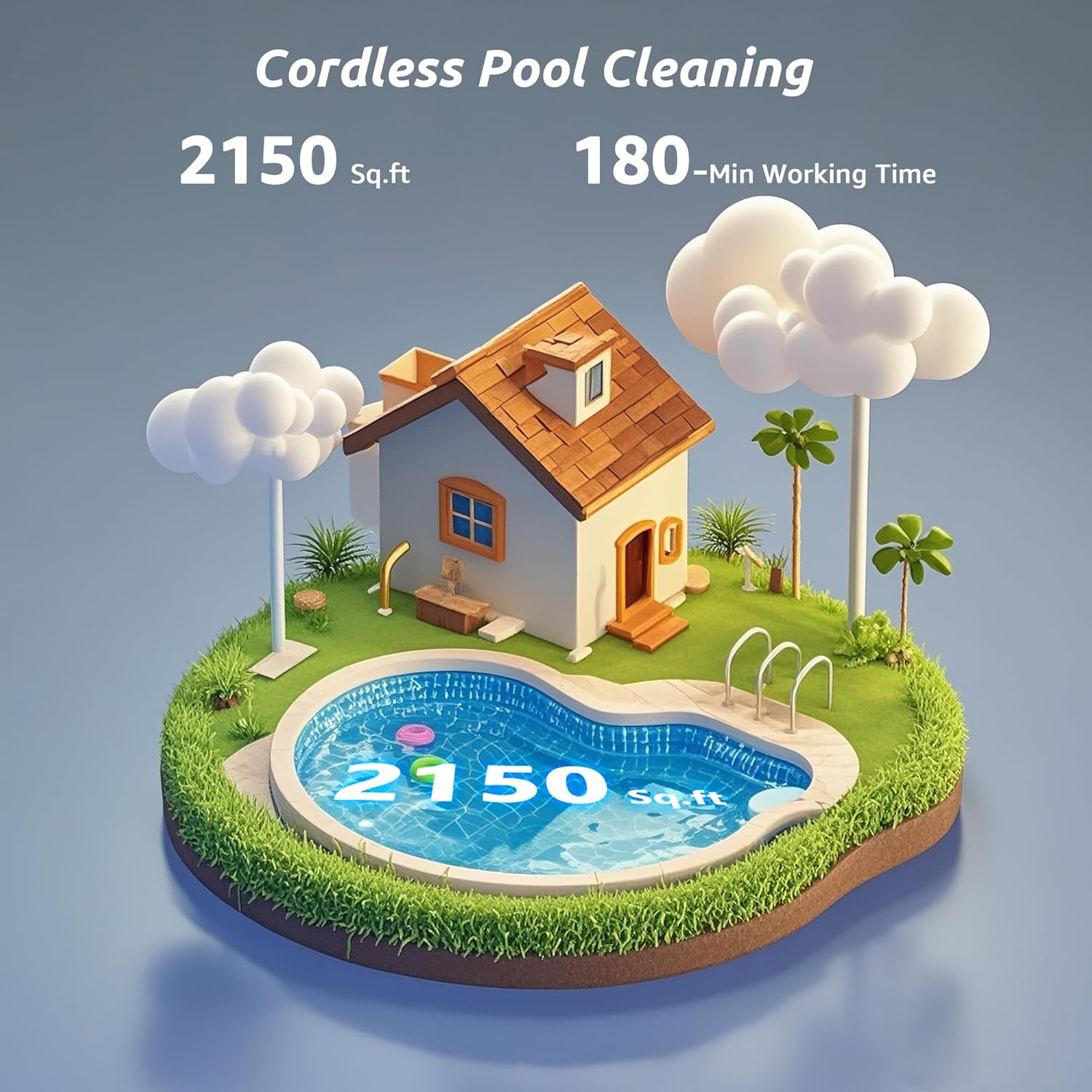 (2026 Upgrade) Cordless Robotic Pool Cleaner  Robotic Pool Vacuum for Inground Pools  Floor  Wall  Waterline and Drain Cleaning  180 min Battery Life for Pool Up to 2150 Sq.ft