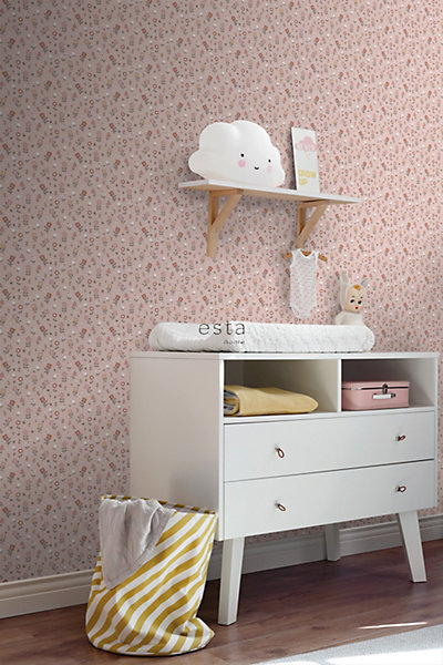 ESTAhome papier peint fleurs rose clair 53 cm x 10.05 m