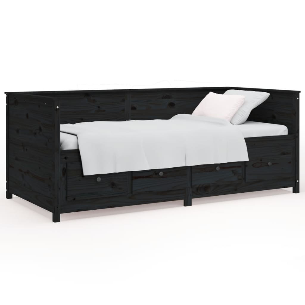Łóżko dzienne czarne 75x190 cm lite drewno sosnowe