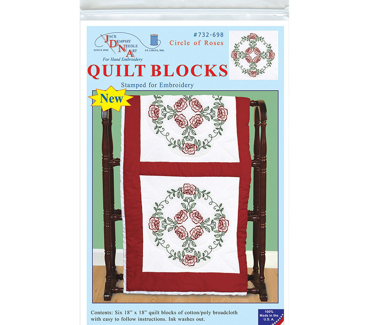 Jack Dempsey Needle Art 18 Circle of Roses Stamped Quilt Blocks 6pk