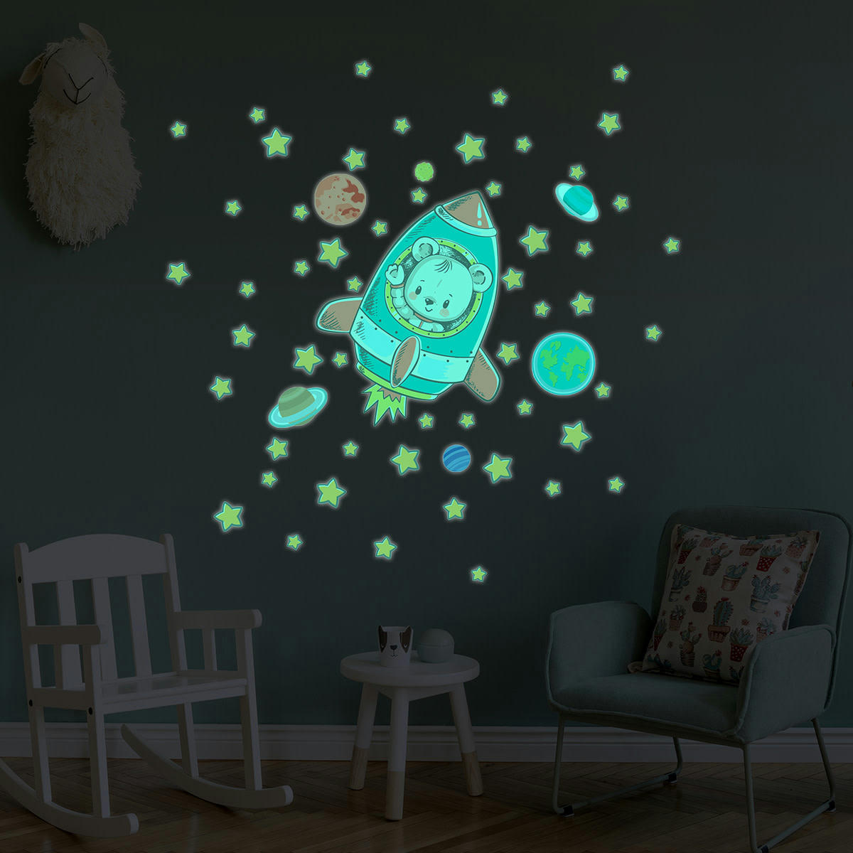 - Stickers phosphorescents lumineux ourson et 50 étoiles 110x110cm