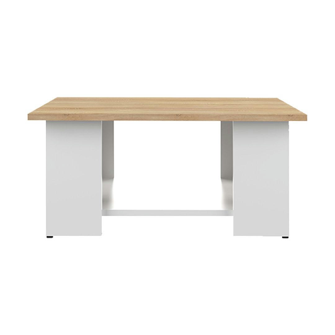 SQUARE - Table basse effet bois blanc et chêne naturel