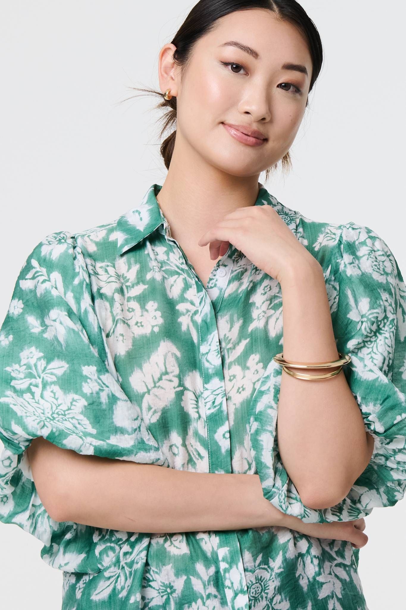 Izabel London Floral Print 1/2 Puff Sleeve Shirt