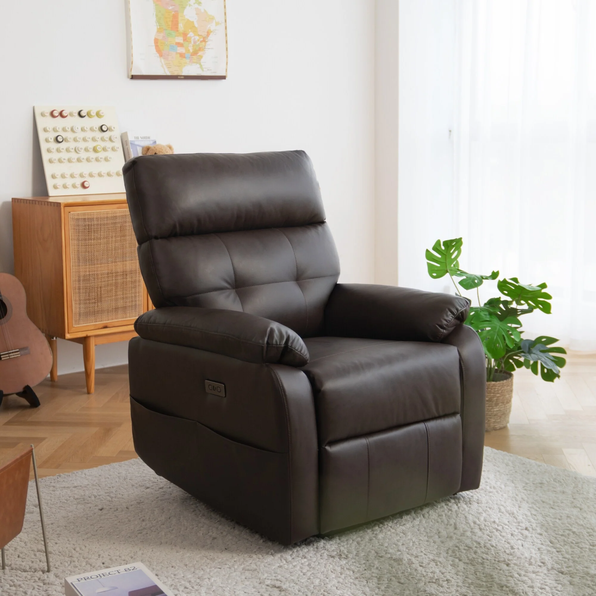 Electric Power Swivel Recliner Chair - Oversized PU Leather Massage Recliner with USB/Type-C Charging