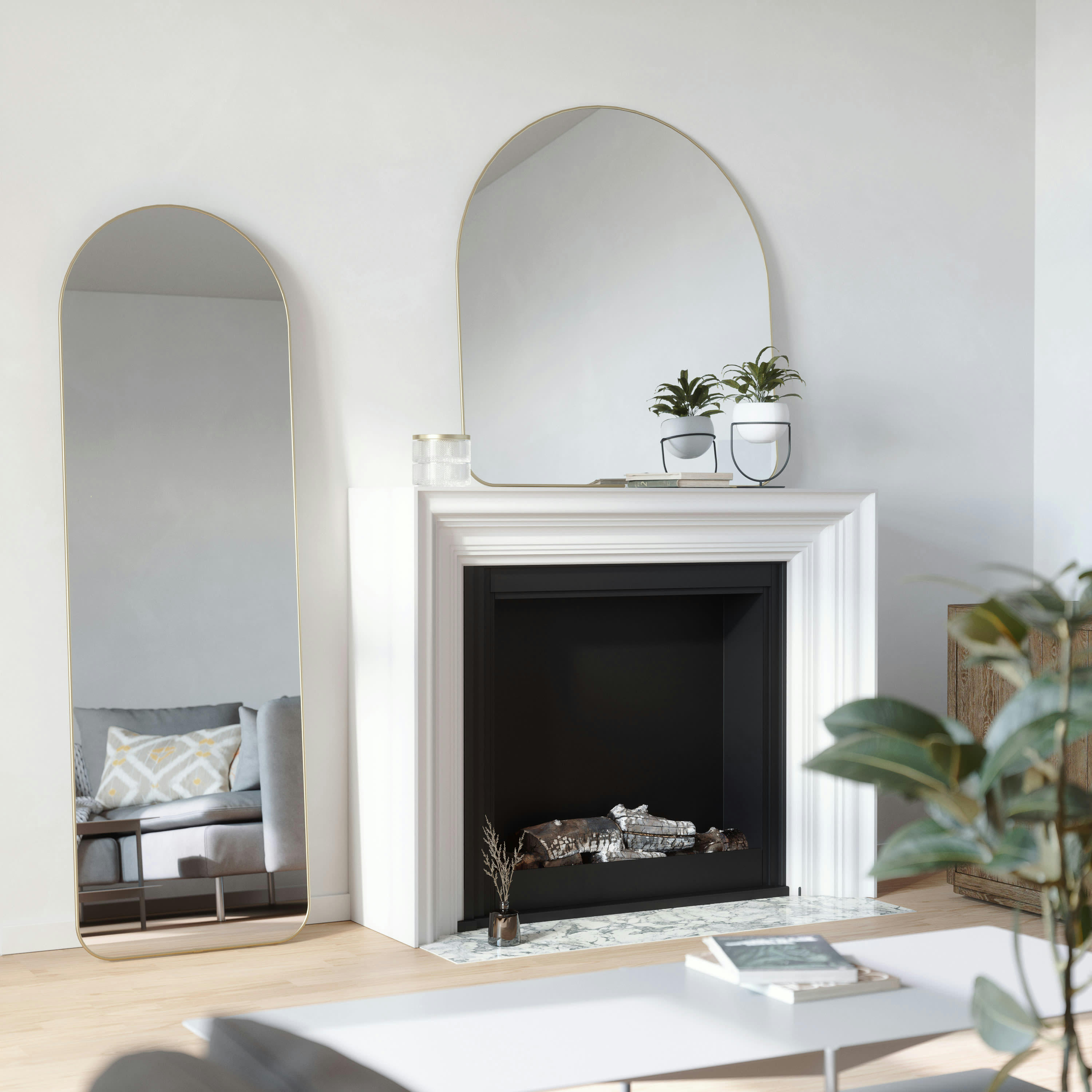 HUBBA ARCHED - Miroir en pied cintré H 157cm laiton