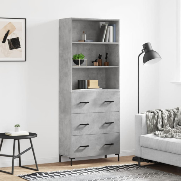 Szafka Witrynka Regał Szara Beton 69.5x34x180 cm do Salonu Pokoju Sypialni