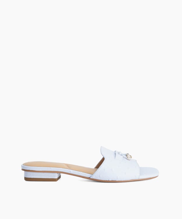 Lindo Light Blue - Leather Tassel Trim Mules
