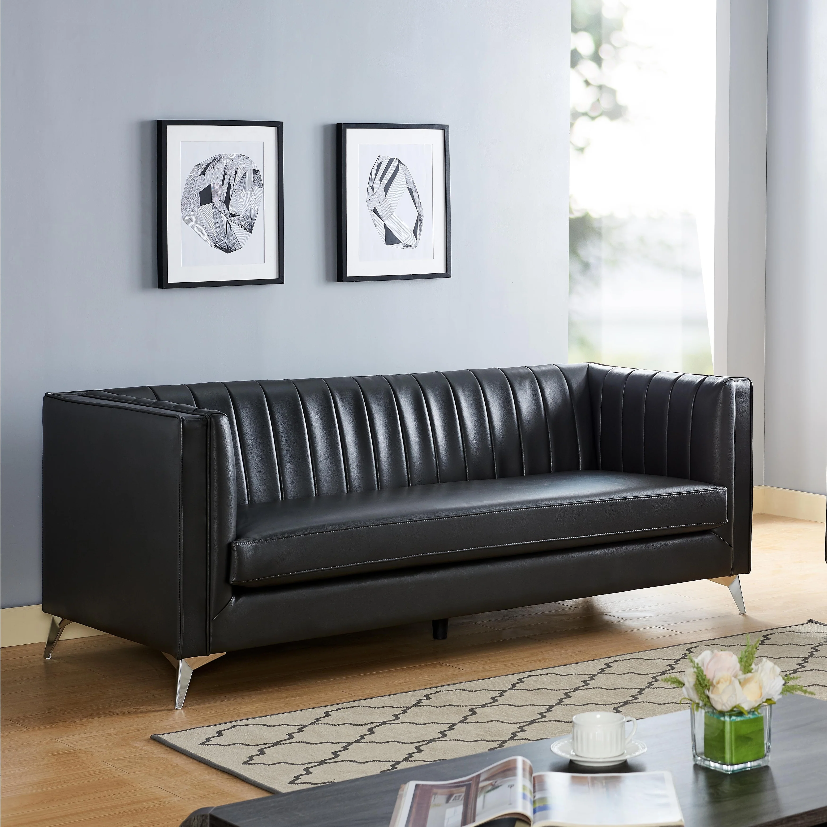 Q-Max Elegant Sofa Set Featuring Pleated Back Design and Angled Metal Legs