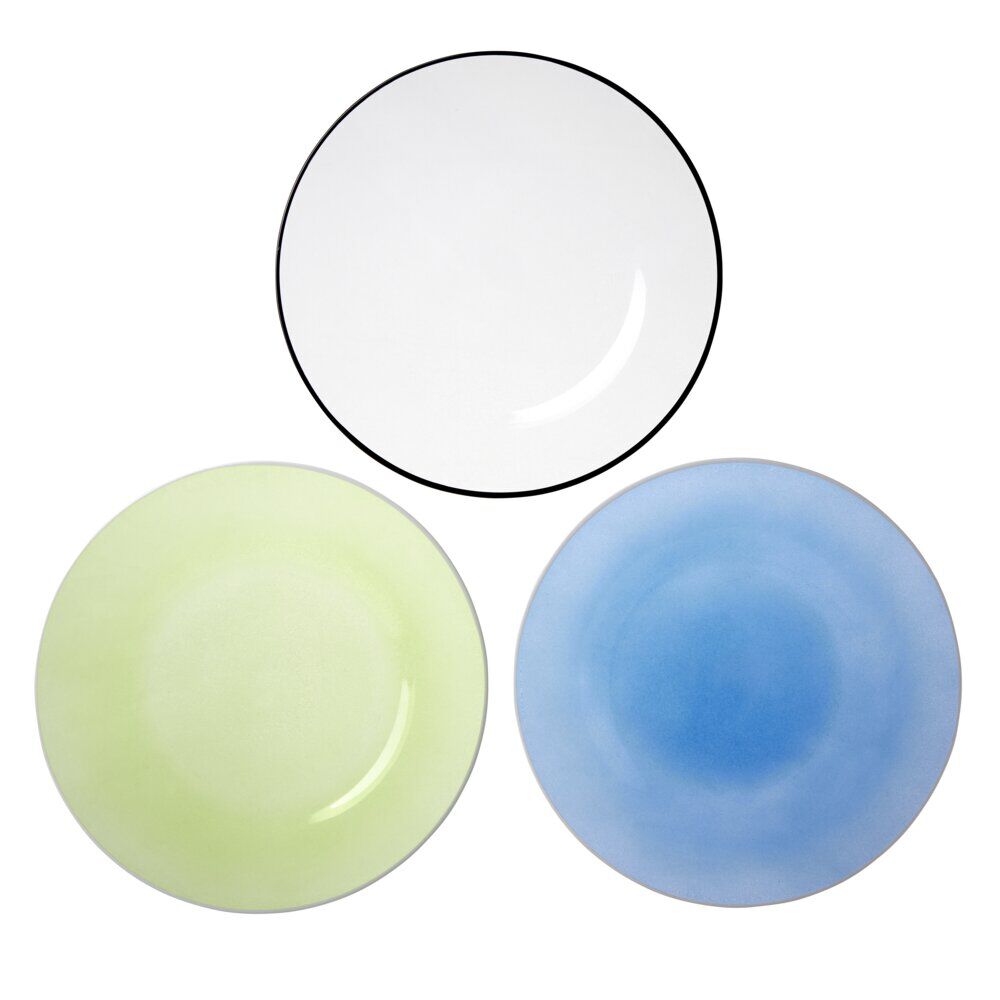 Assiette plate ronde liseré blanc verre transparent bleu Ø26cm