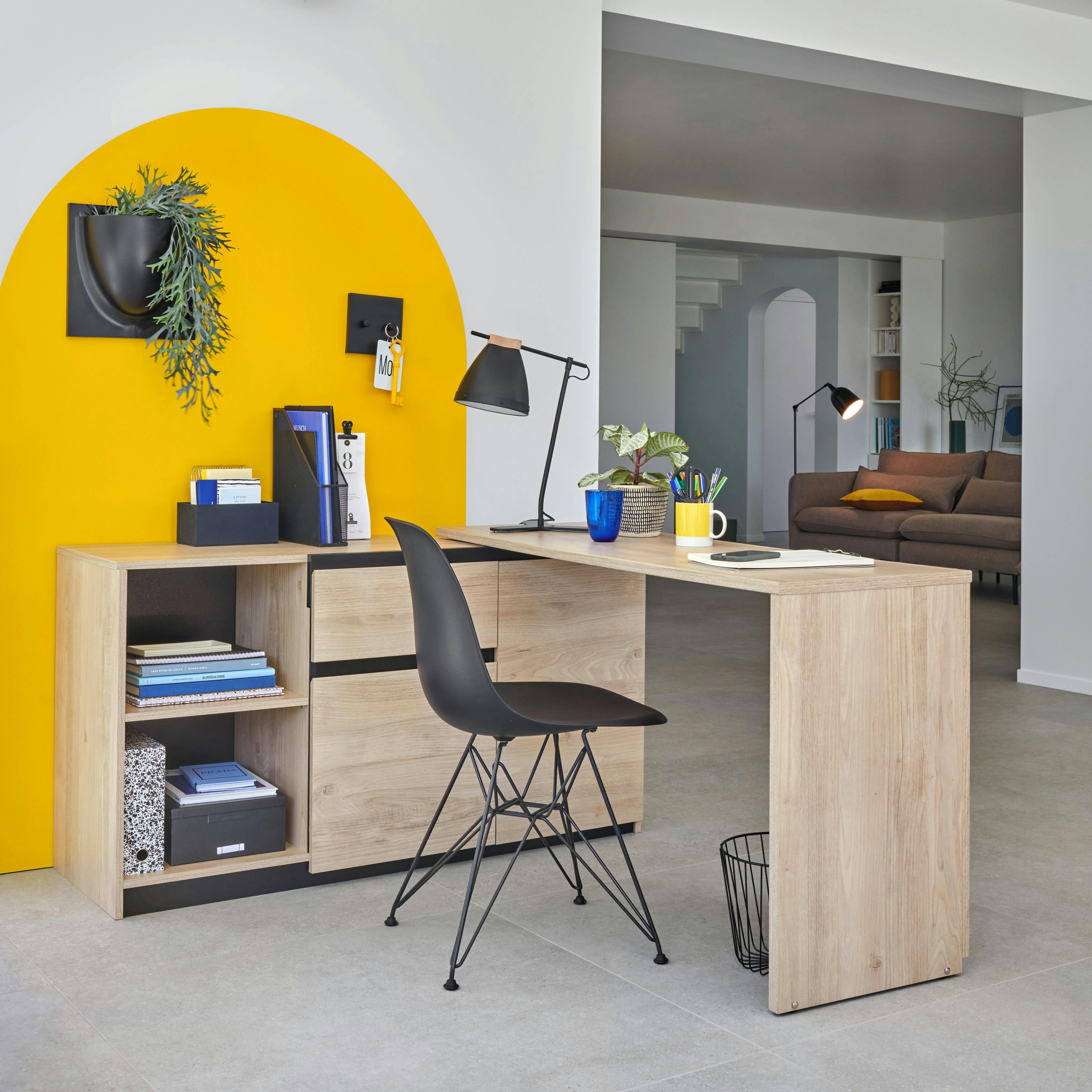 GAETAN - Bureau avec rangement et plateau pivotant effet Bois clair et Noir