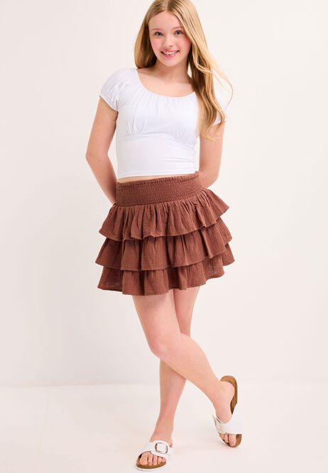 Older Girls Brown Cotton Ra-Ra Skirt