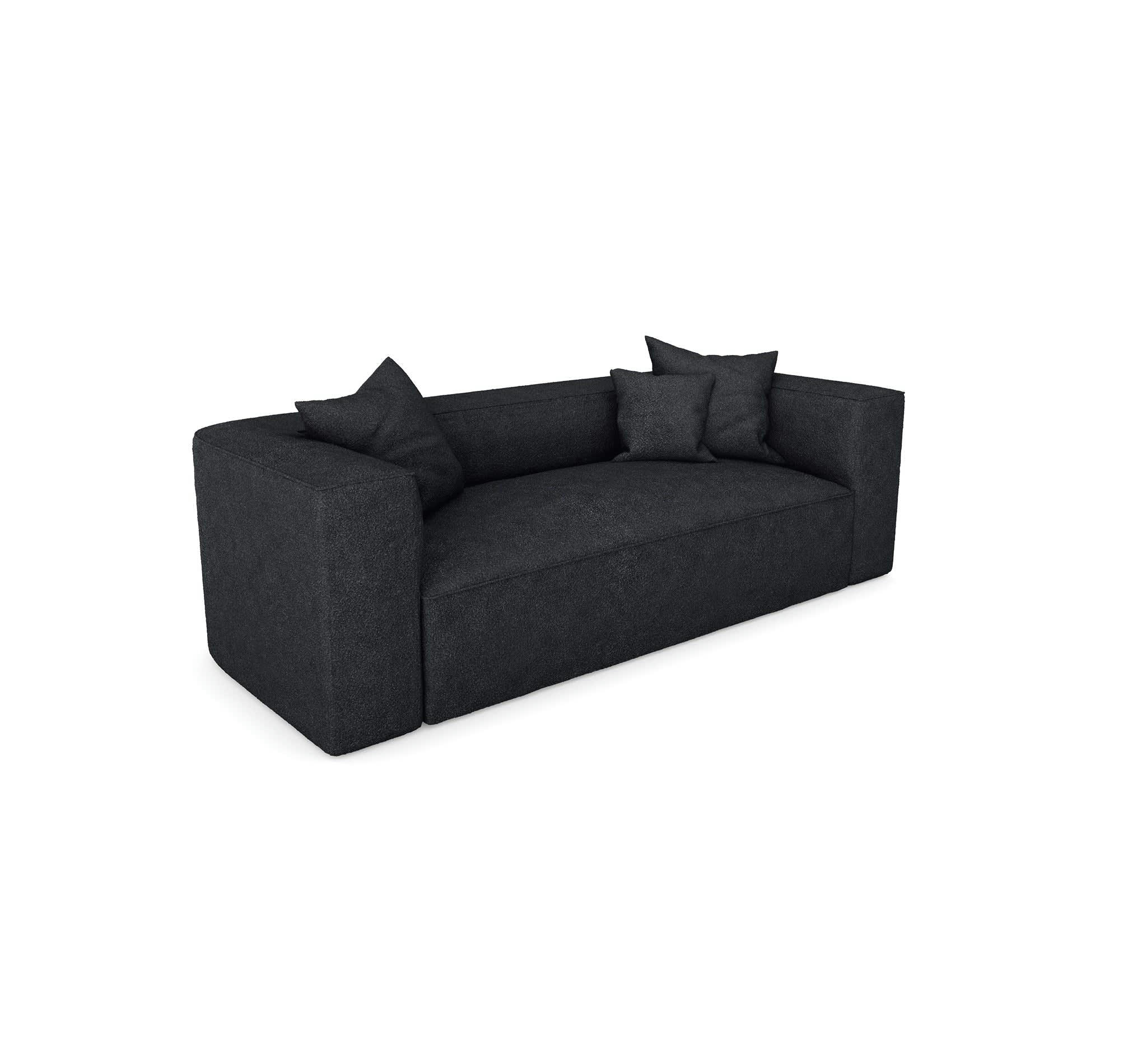 ALMA - Canapé 3 places tissu bouclette noir