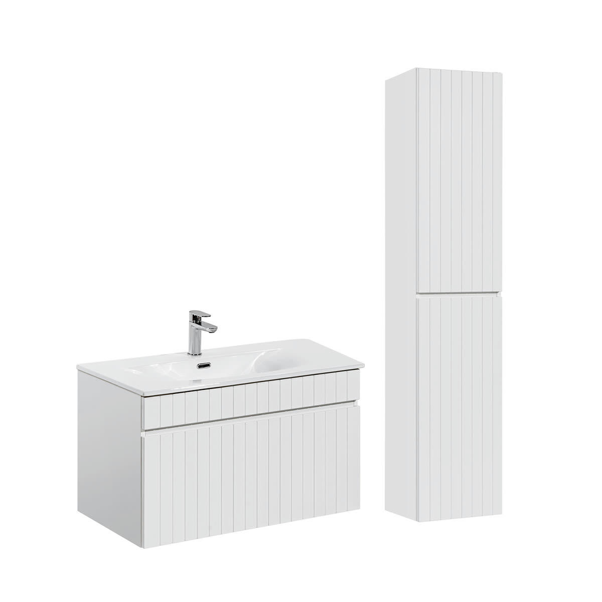 - Ensemble meuble simple vasque encastrée 80cm et colonne blanc