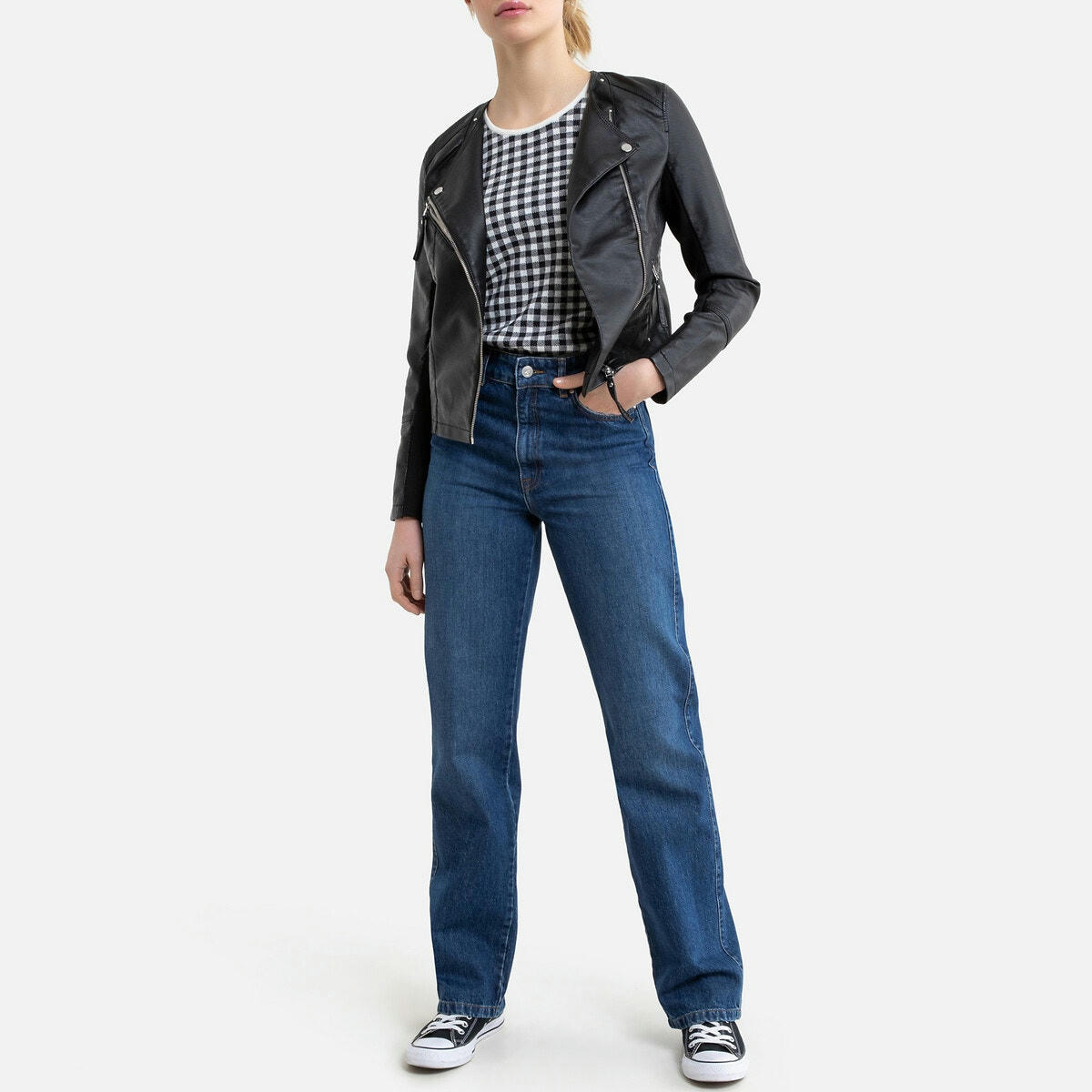 Blouson court imitation cuir, zippé