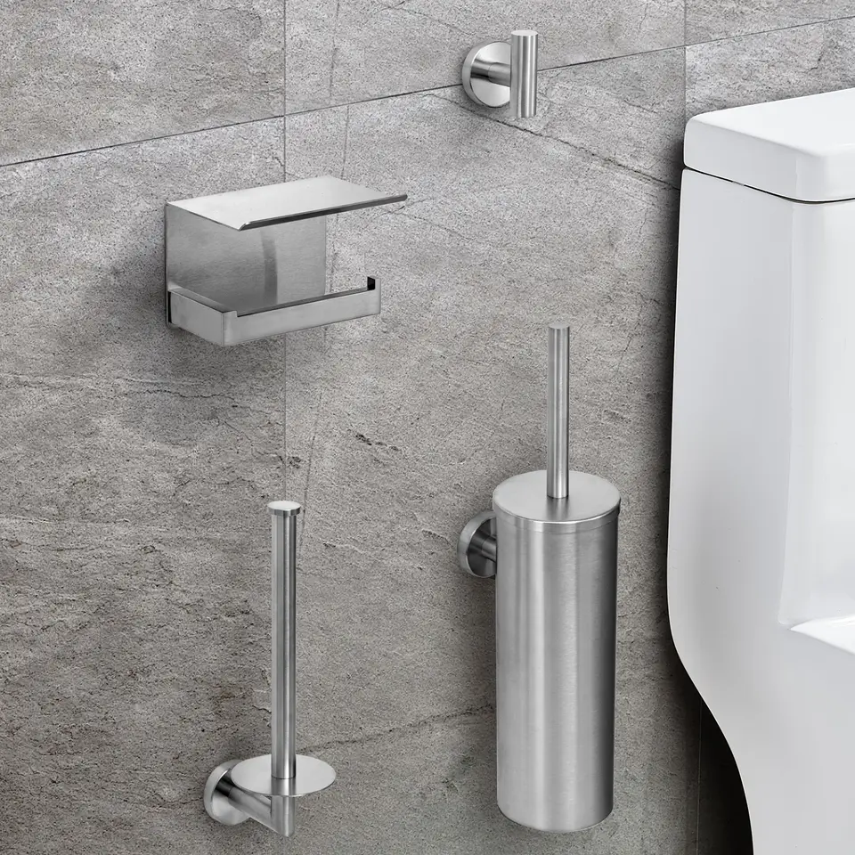 VDN Stainless Toiletaccessoireset zilver 4-delig - Geborsteld RVS