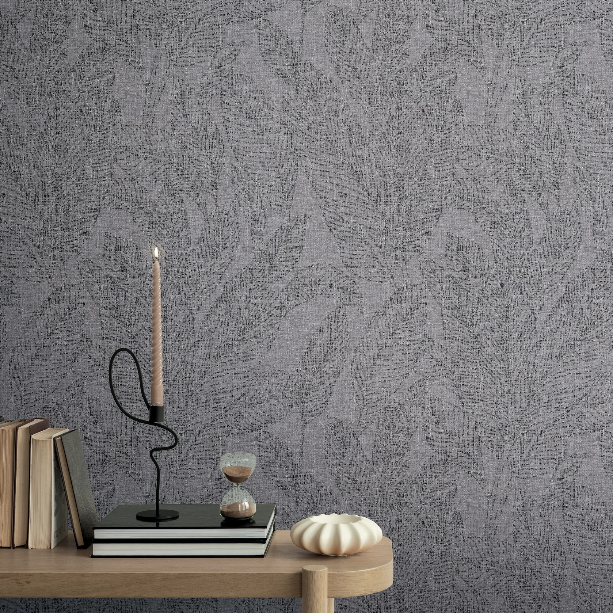 CosmoLiving Papier peint intissé GOLDEN FERN gris acier