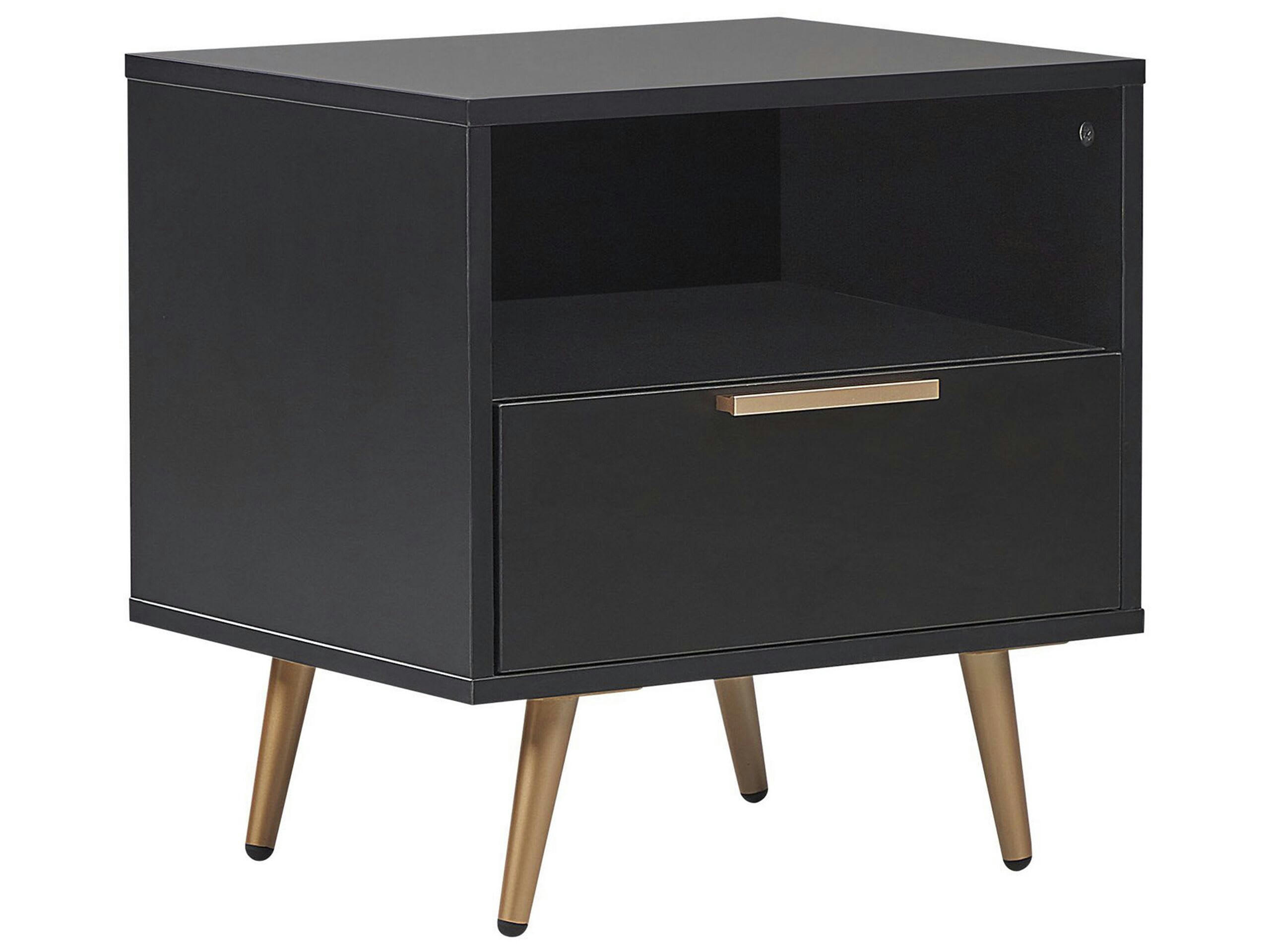 INDIO - Table de chevet noire et dorée 50 x 40 cm