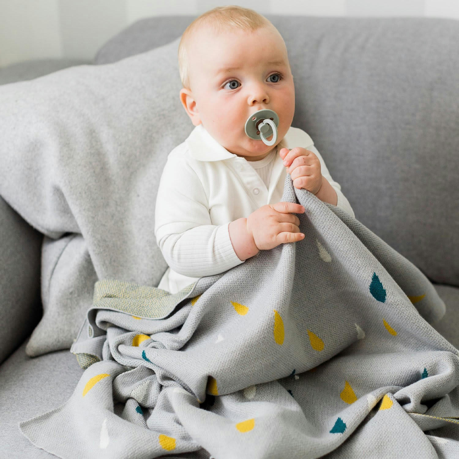 GOUTTES DE PLUIE - Couverture bébé tricotée ultra-douce 100% coton