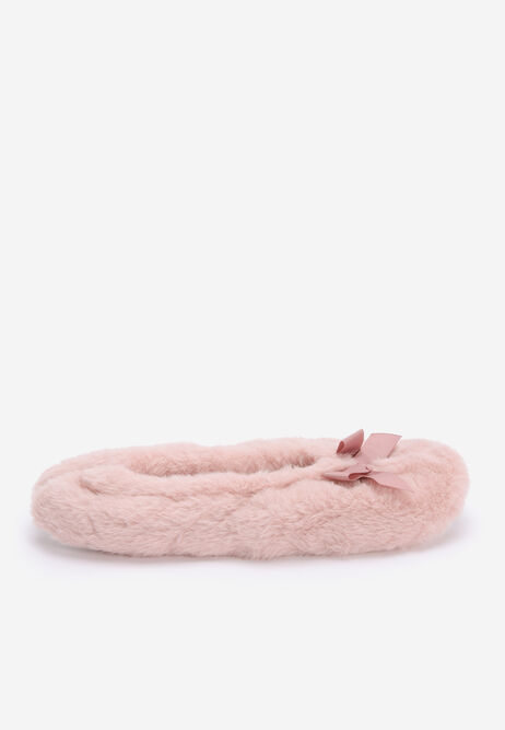 Womens Pink Fluffy Ballerina Slippers