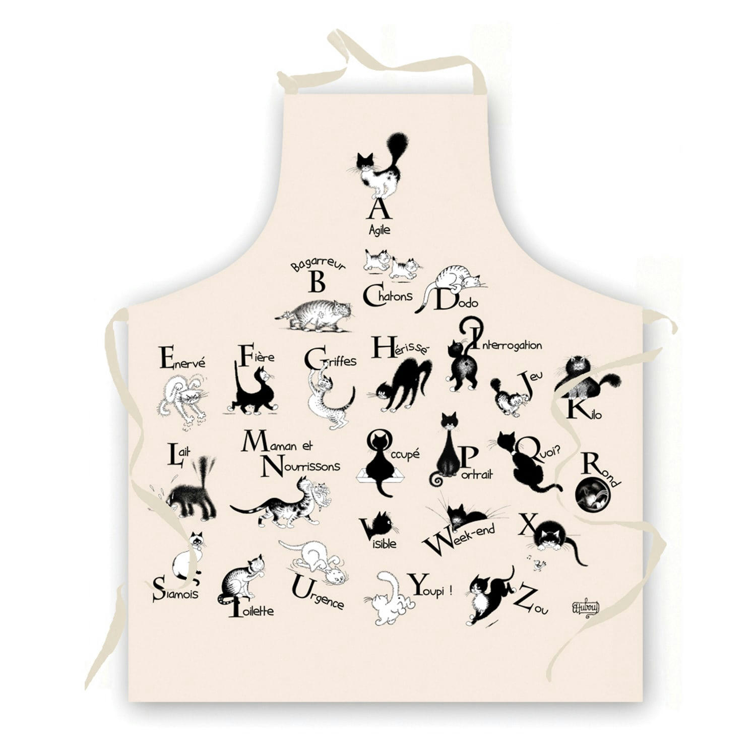 DUBOUT - Tablier de cuisine  abécédaire en coton ecru 72 x 85