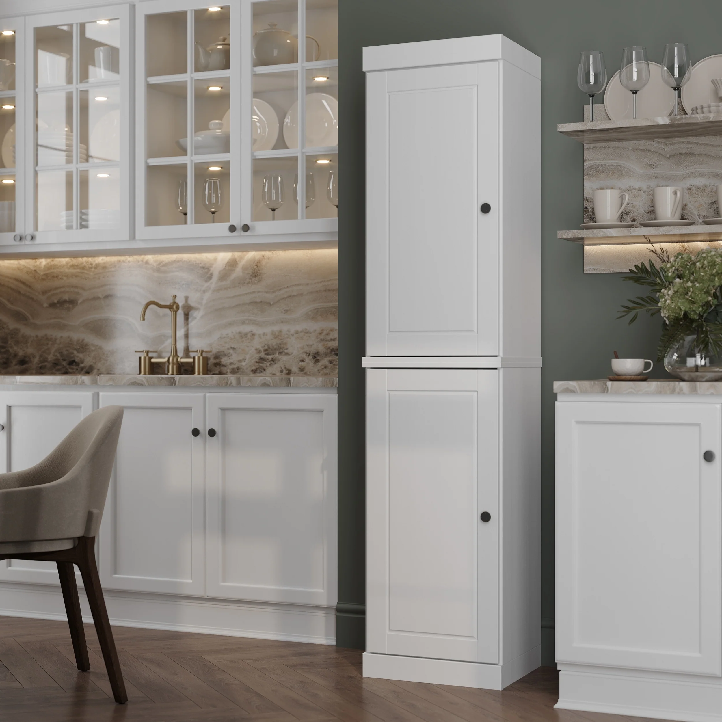 100% Solid Wood 16.5 Kitchen Pantry Cabinet with Doors by Palace Imports