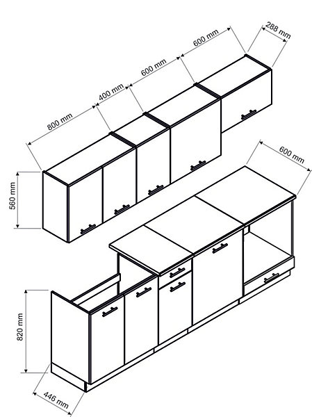 Cuisine complète MILA 8 éléments couleur chêne Artisan avec plan de travail inclus - Longueur 240 cm