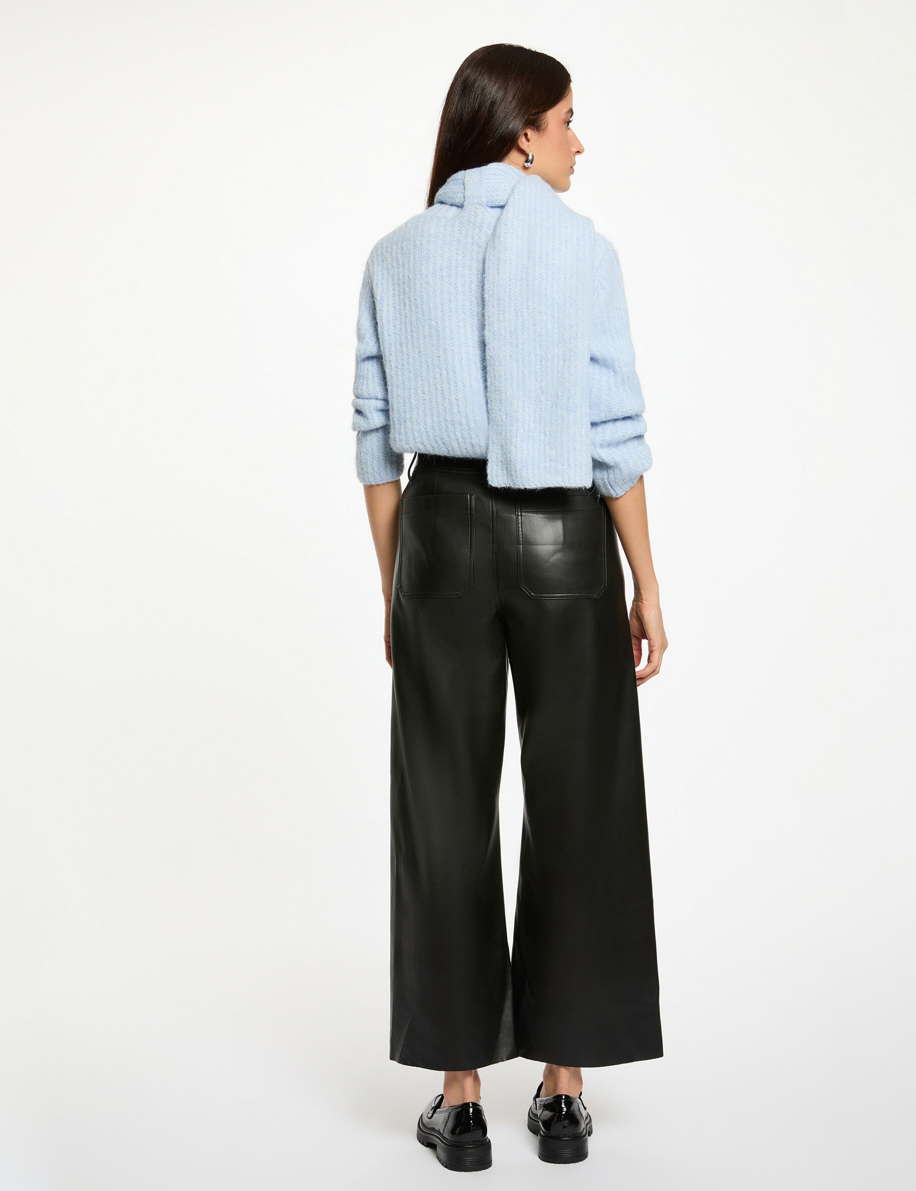 Sweater With Scarf Collar Sky Blue Women