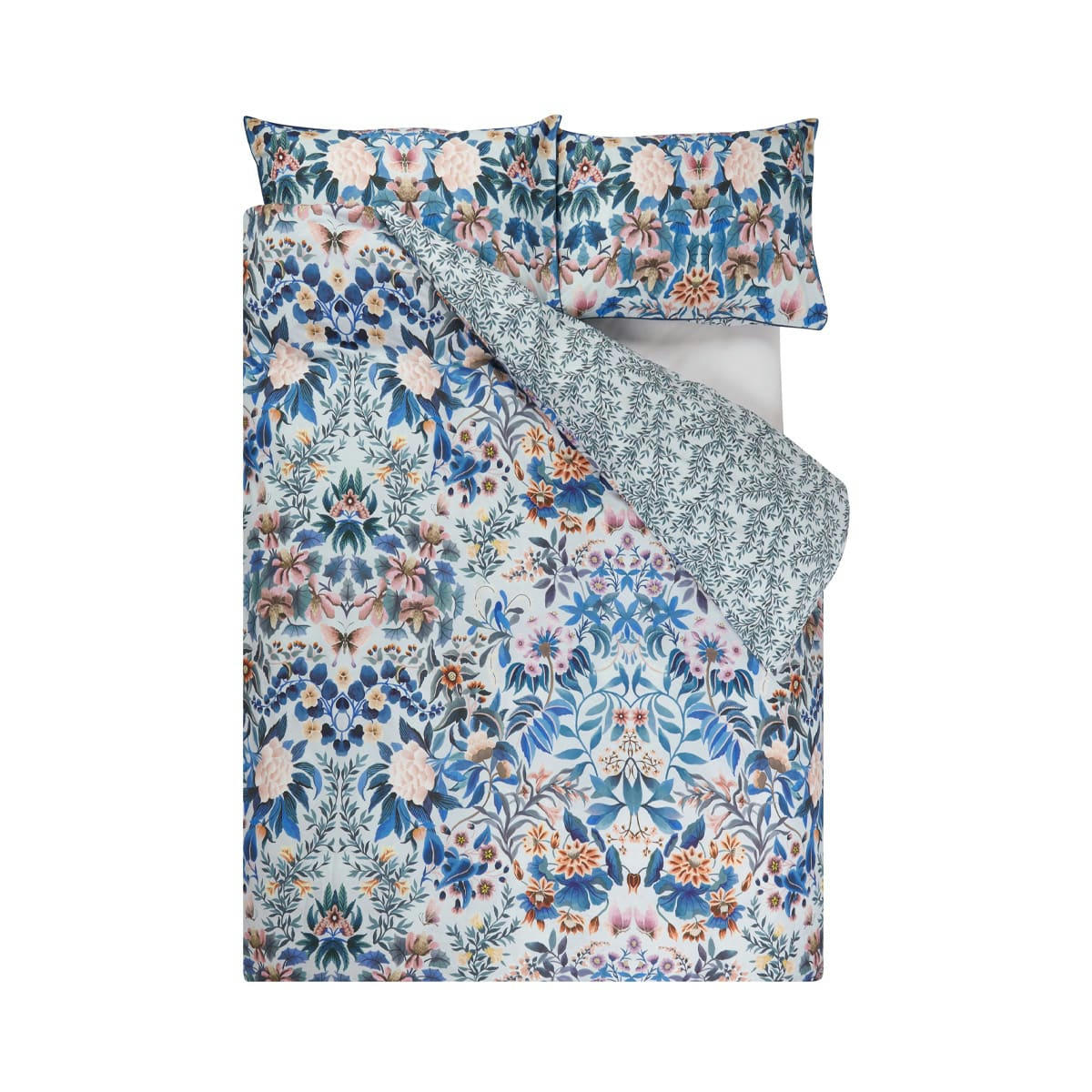 IKEBANA DAMASK - Housse de couette imprimée en percale de coton bleu 240x220